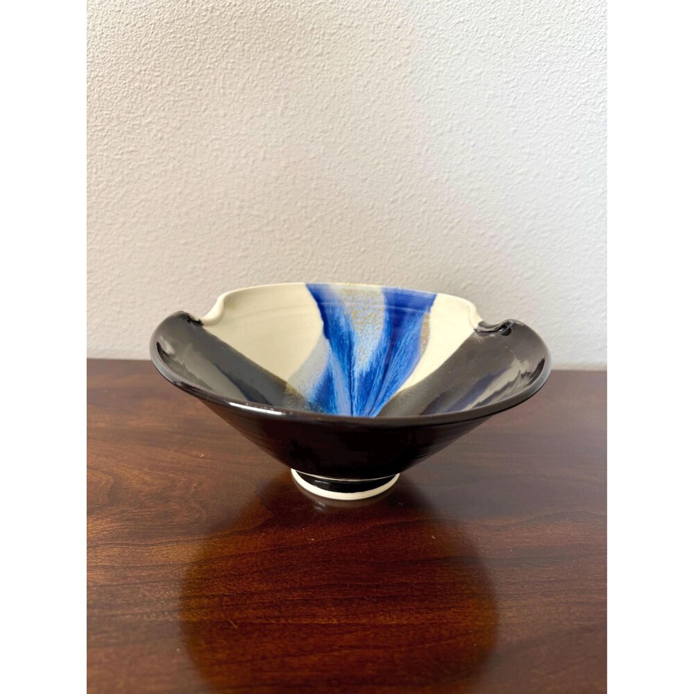 Hand Thrown Studio Pottery Bowl, Blue White Black Ceramic Bowl, Organic Modern